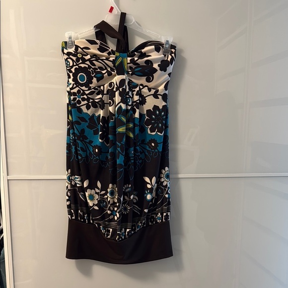 💸CLEARANCE 4 for $15💸 Le Chateau Floral Halter Dress - Brown and Blue - Picture 1 of 5